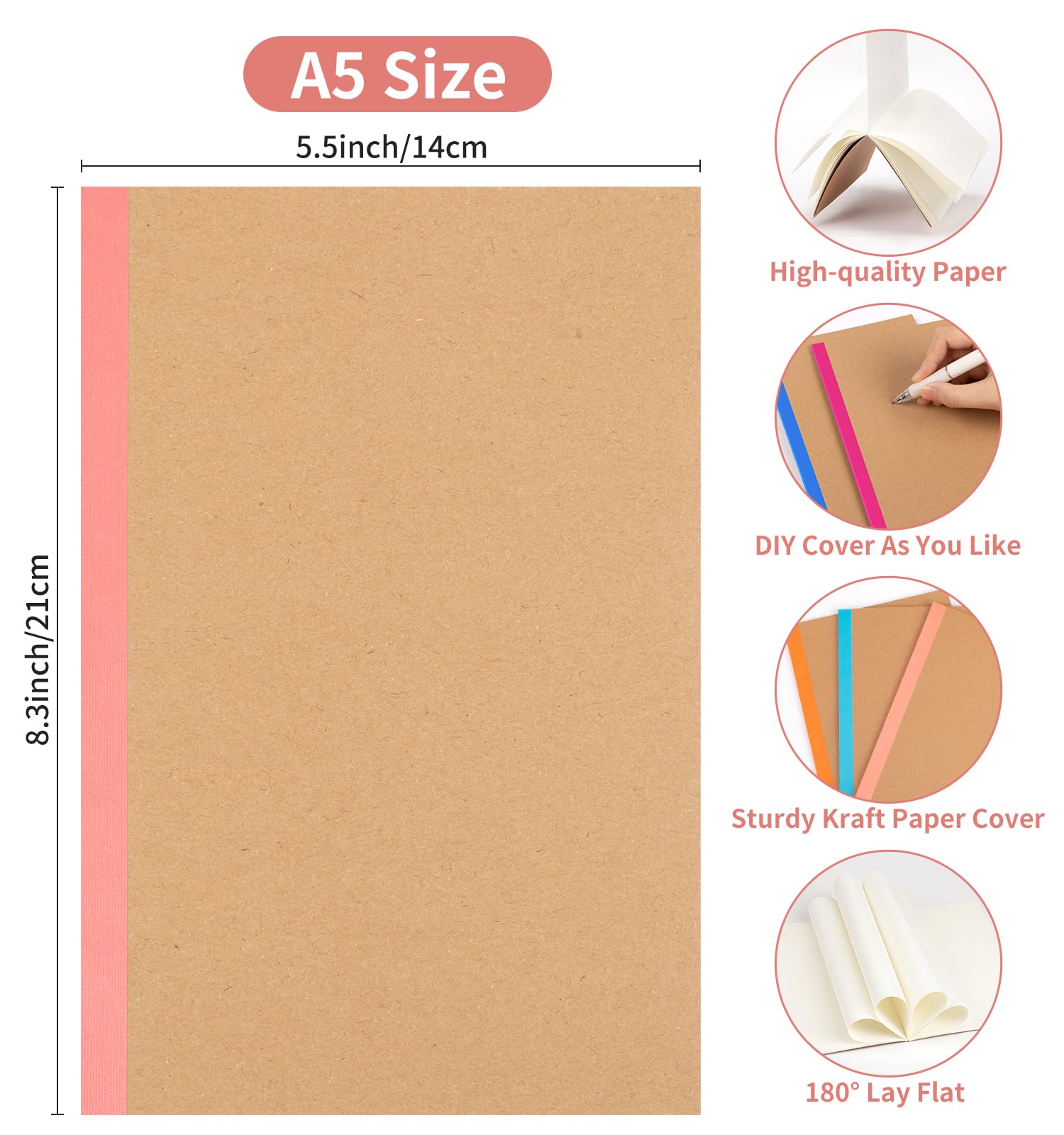 Paquete de 60 cuadernos de composición en blanco a granel, cuaderno de papel A5 sin forro, tapa kraft con lomos arcoíris, 8.3 x 5.5 pulgadas, 15 colores, 60 páginas para escuela, oficina, viajes