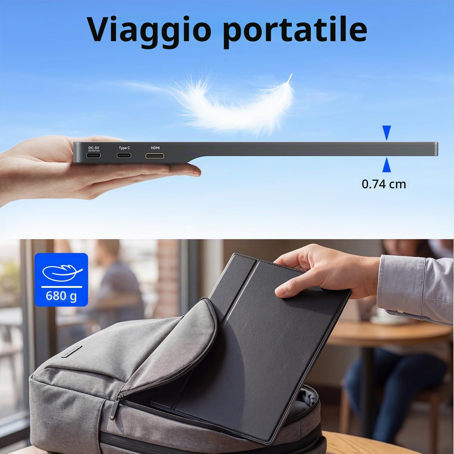 Monitor portatile da 15,6" FHD 1080P 60Hz IPS Dual USB-C e Mini HDMI, monitor da gioco ultra sottile con Smart Cover, Plug & Play per laptop, PC, Mac, telefono, PS5