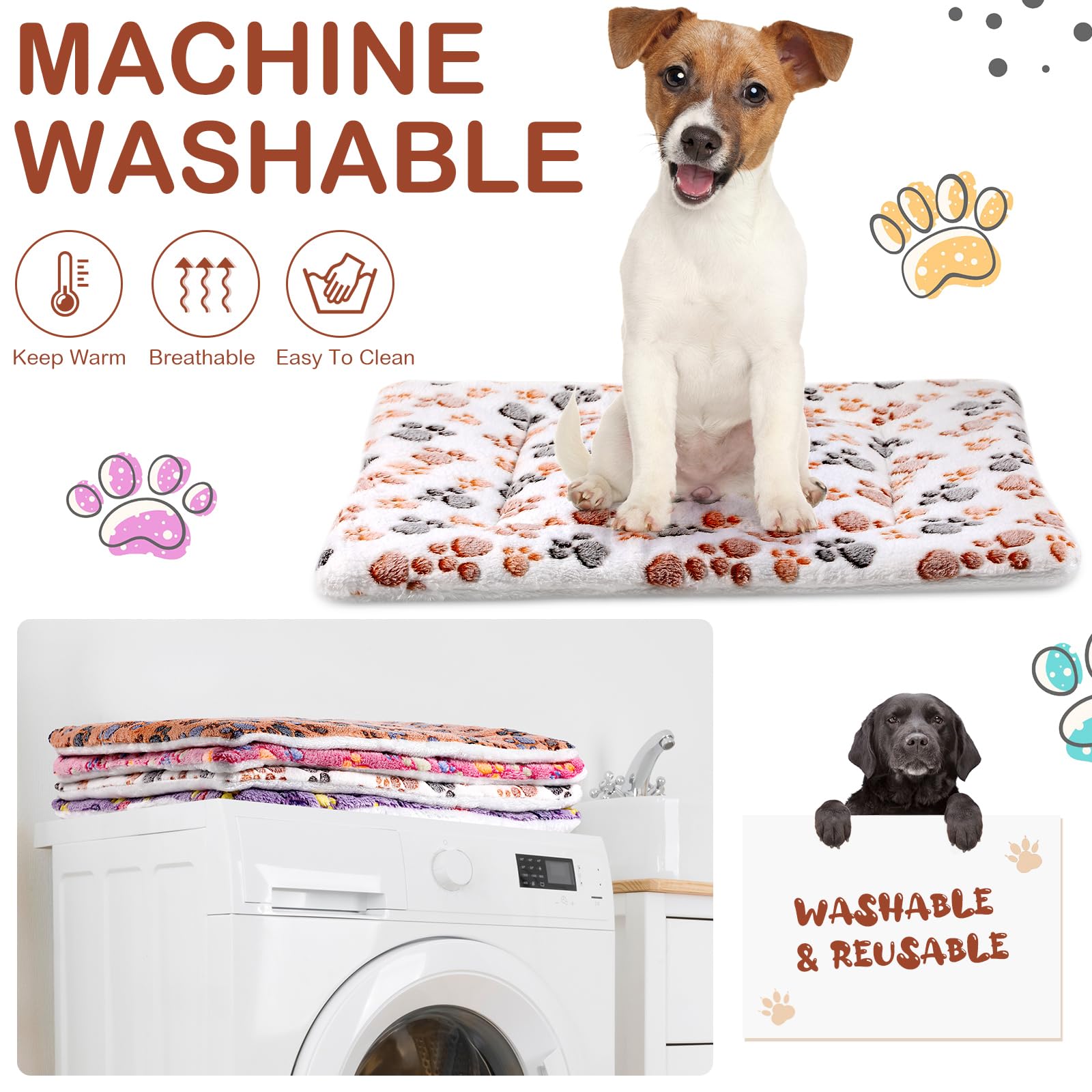 Lot de 4 Tapis de lit Ultra Doux pour Chien et Chat avec imprimés Mignons – Tapis réversible en Polaire Confortable et Lavable – Lit épais pour Hamster, Cochon d'Inde – Lit pour Animaux de Compagnie