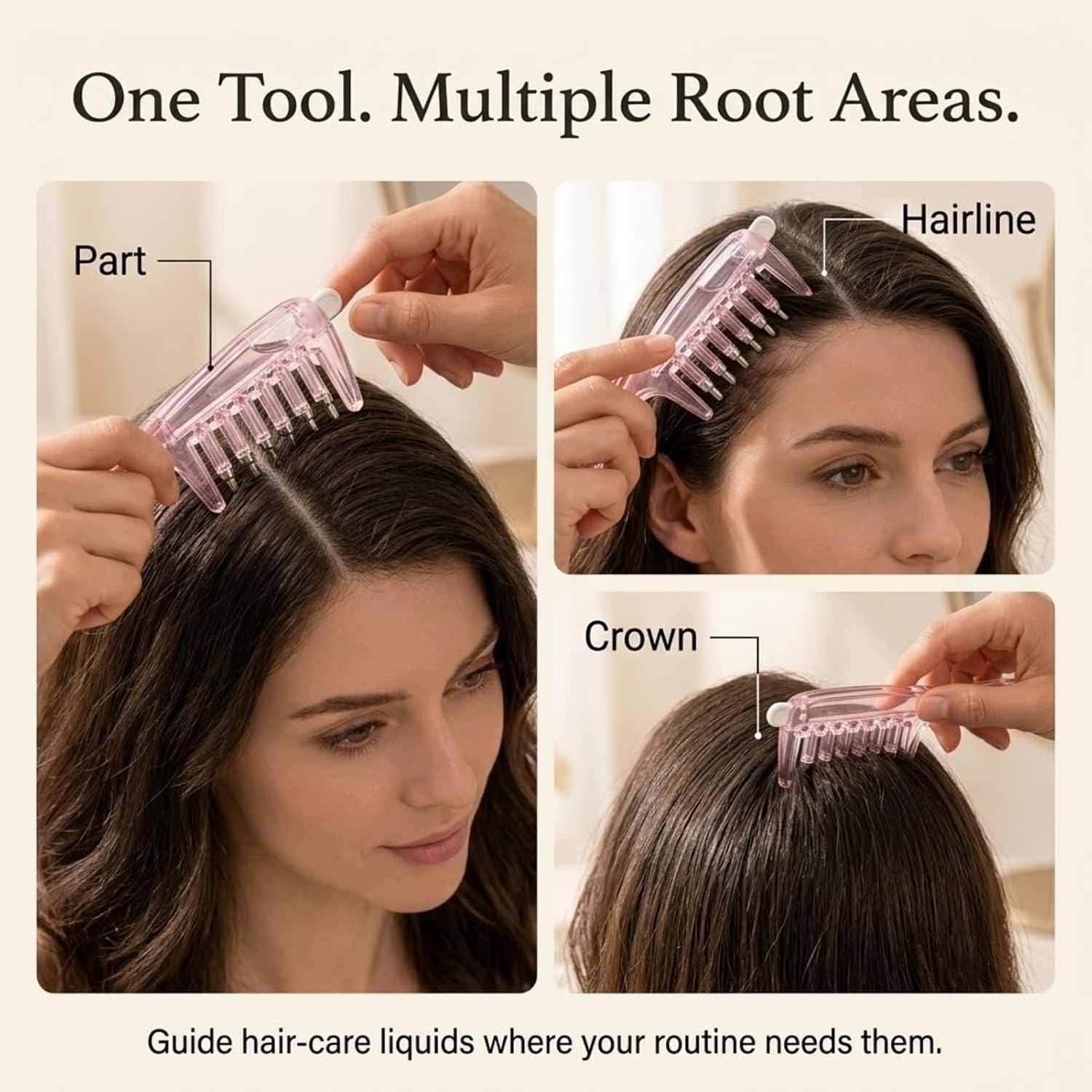 Scalp Oil Applicator Comb, 6 Roller Ball Tips, Refillable, Pink, 6.3 in