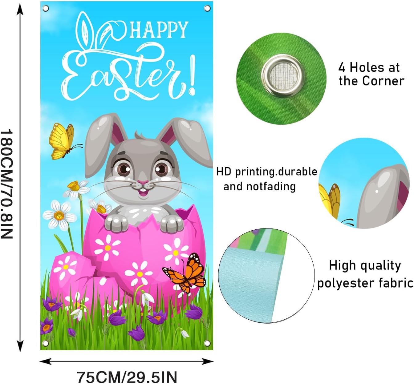 Happy Easter Door Cover, Easter Door Cover Decorative Logo,Spring Easter Party Background Decoration Banner（29.5X71Inches）
