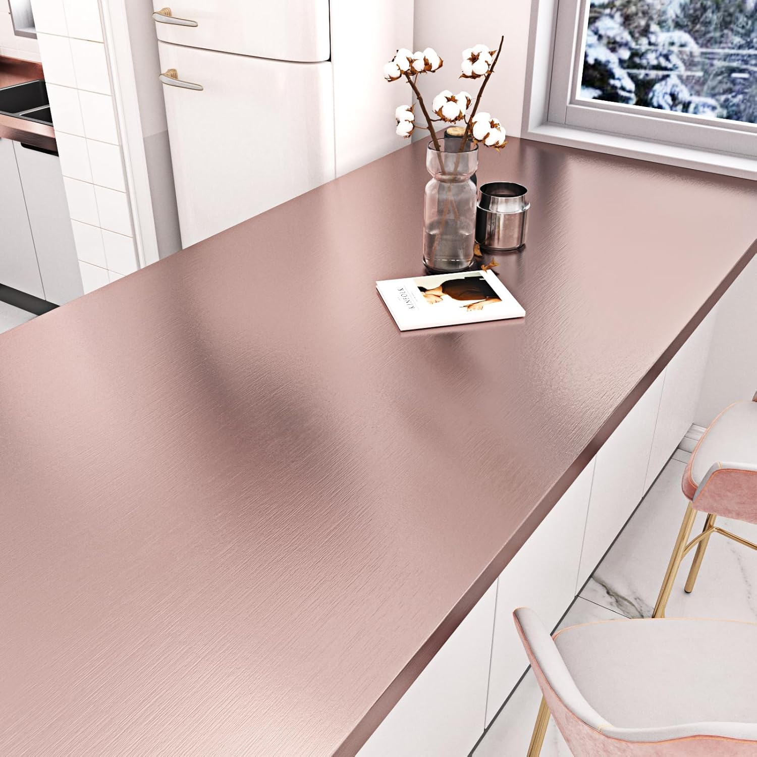 Rose Gold Stainless Steel Contact Paper Pink Peel and Stick Wallpaper Waterproof Brushed Metal Contact Paper for Countertops Appliances Fridge Wrap Kitchen Cabinets Vinyl Film 15.7"×118"