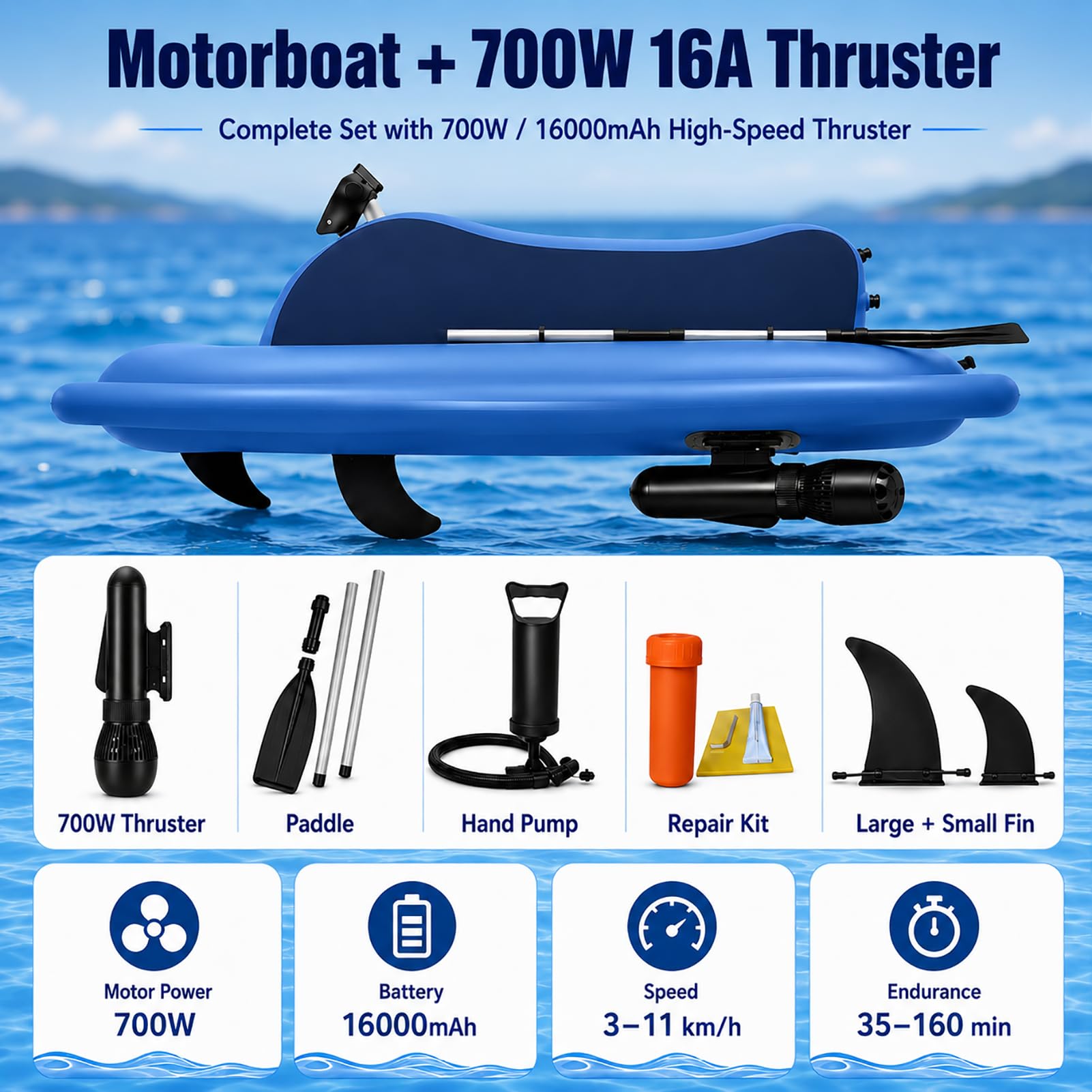 Moto d Acqua Gonfiabile elettrica, Barca a Motore Elettrico Estiva da 500 W/700 W per 2 Adulti, Utilizzabile per 130/160 Minuti, Giocattolo per Feste in Piscina e Sport Acquatici