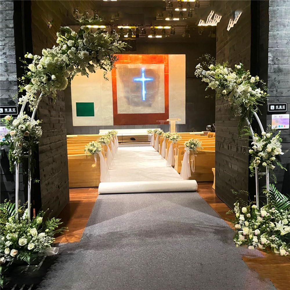 Zestaw 2 księżycowych łuków ślubnych, zakrzywiony łuk tło stojak na ceremonie, półksiężyc stojak na łuk balonowy, dekoracja balonów kwiatowych na przyjęcia urodzinowe (kolor: biały, rozmiar: 2,1 + 2,4