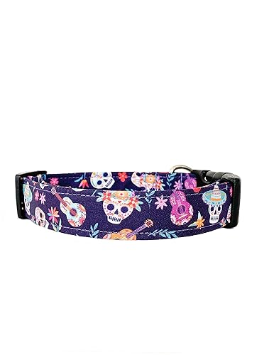 Purple Calaveras Dog Collar with Buckle - Made in the USA - Handmade by Collars by Design Large