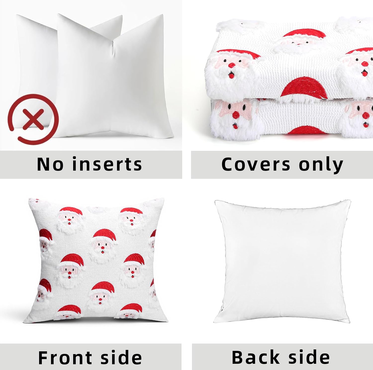 Orgonite Christmas Pillow Covers Set of 2, 18x18 Decorative Throw Pillowcases Soft Plush Faux Wool Cushions for Home Patio Sofa Couch (Santa Claus)