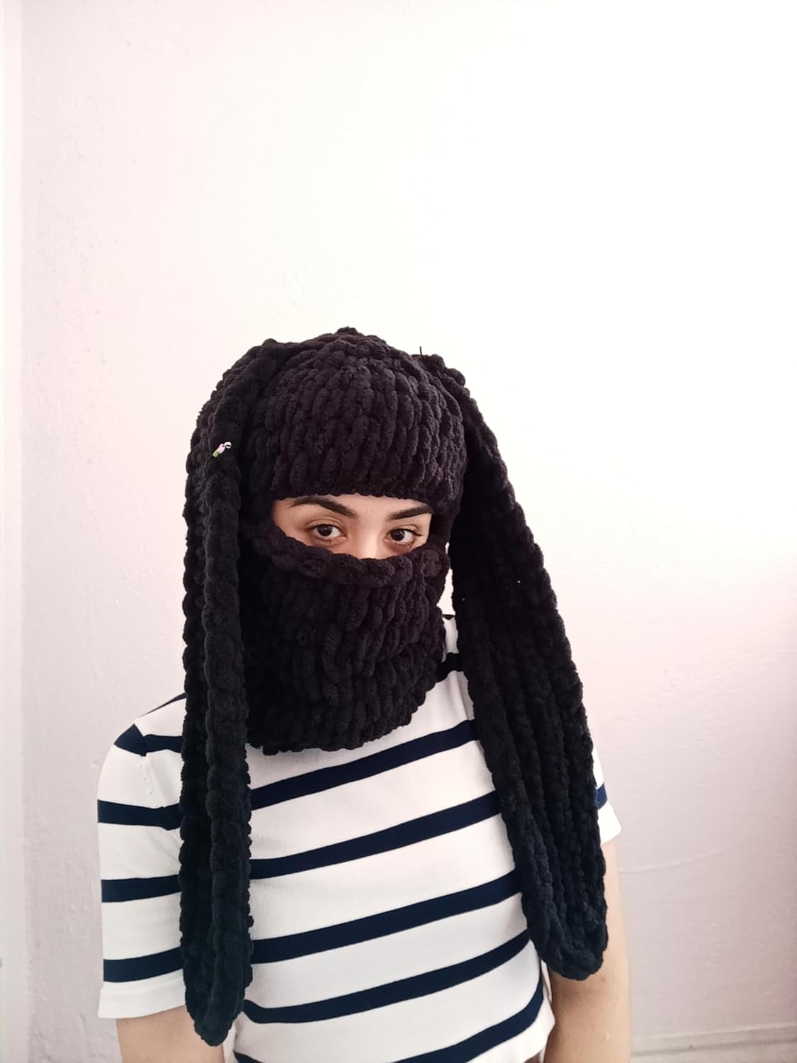 Bunny Ear Balaclava Mask – Soft Polar Winter Face Mask, Cute Bunny Hood, Warm Full Face Cold Weather Mask Black
