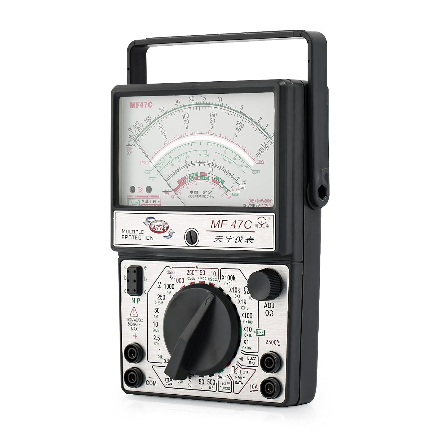 Mechanical Multimeter MF47 Analog Pointer Multimeter Ac/Dc Voltage/Current/Resistance/Capacitance Meter with Anti Burn Buzzer 0-2500V 0-10Kohm 0-10A