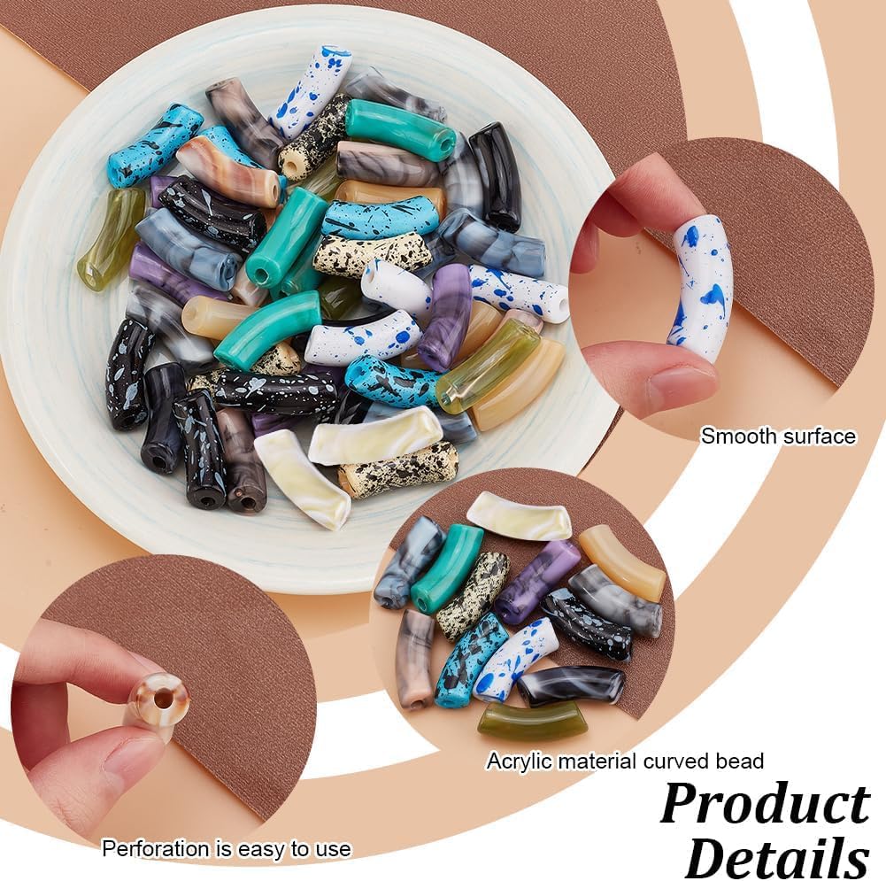 PH PandaHall 285pcs Acrylic Tube Beads for Bracelets Making Curved Tube Beads Acrylic Beads Elastic Strings for Friendship Bracelet Jewelry Making Necklace Noodle Beads