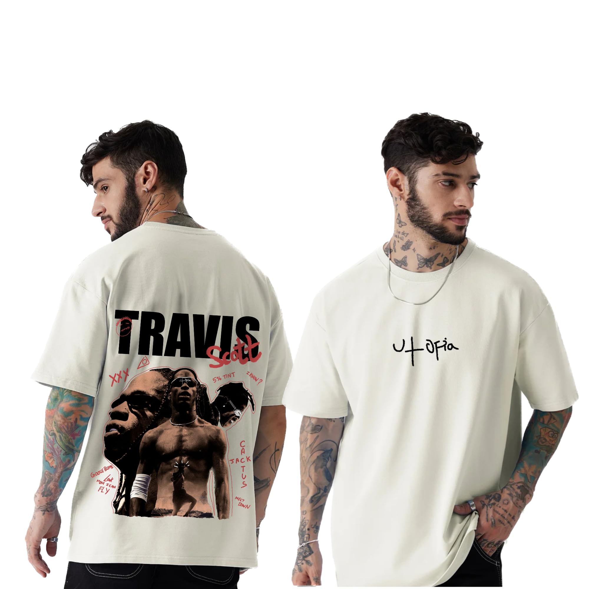 Utopia Oversized Offwhite Tshirt for Men and Women Travis Scott Drop Shoulder Unisex Baggy Loose Fit T-Shirts
