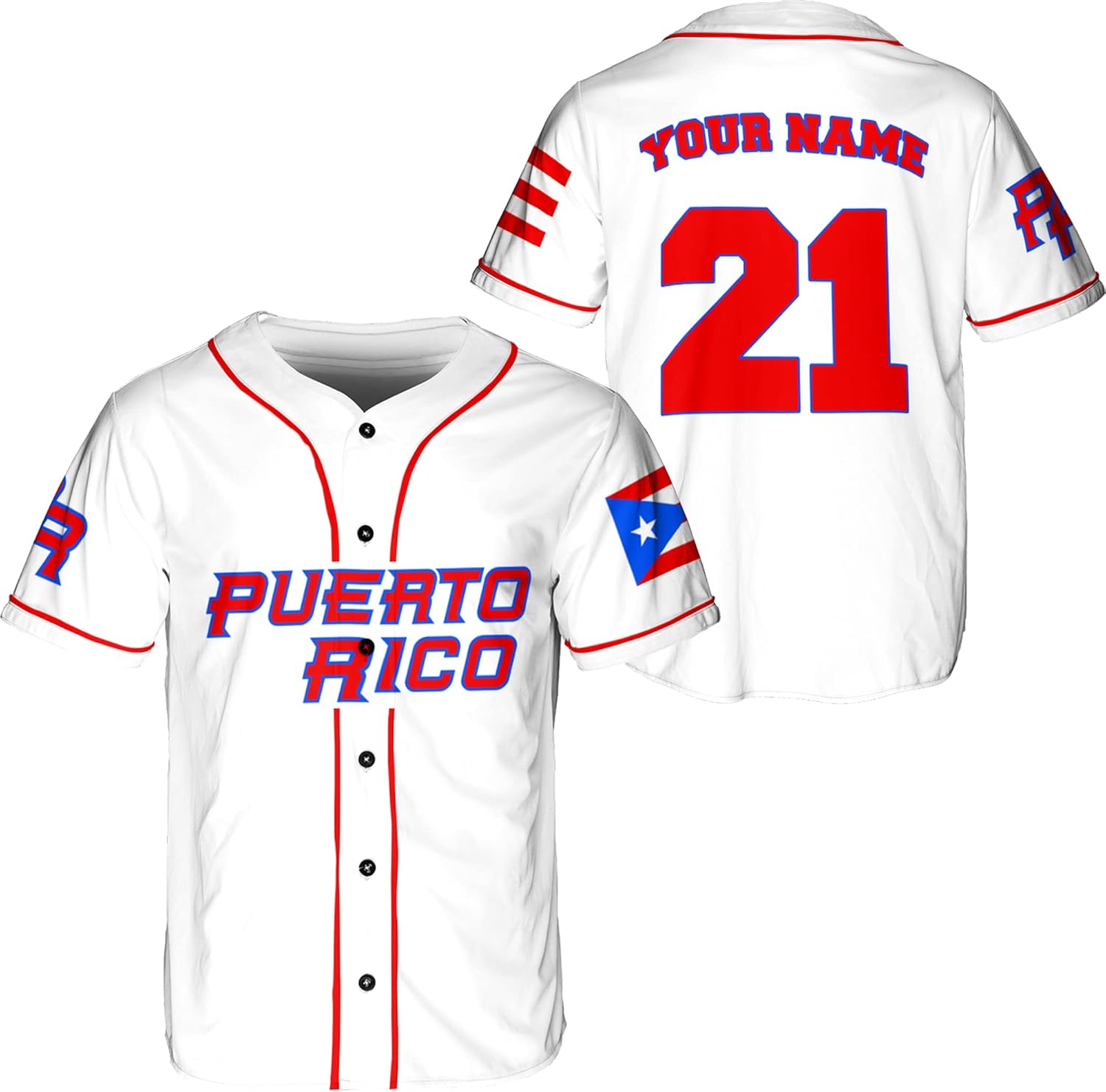 ThuhaTree Store Personalized Name & Number Sports Puerto Rico AOP Baseball Jersey Unisex XS-5XL