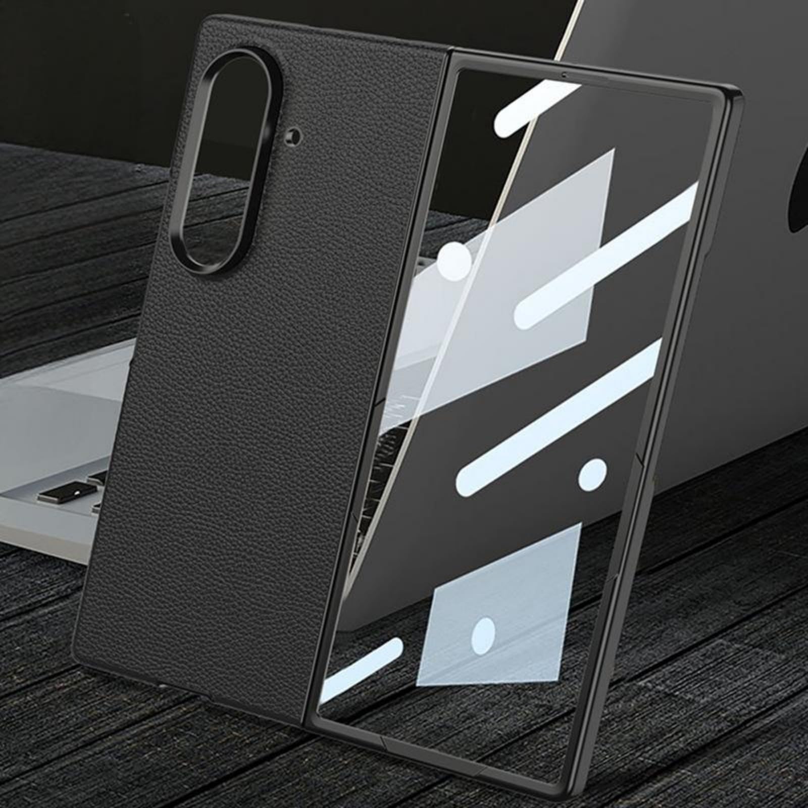 Coque pour Fold7 étui Glass Film + Built in Wireless Charging + Metal Lens Ring,Curved Surface Cuir Case Slim Cover pour Samsung Galaxy Z Fold7(7)