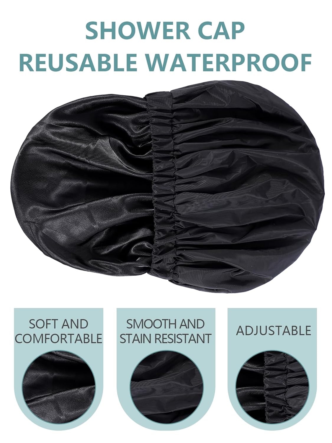 Years calm Reusable Waterproof Shower Caps for Women, Hair Caps for Showers, Double-Layer Elastic Design, for All Hairstyles, Travel-Friendly (black) - Image 4