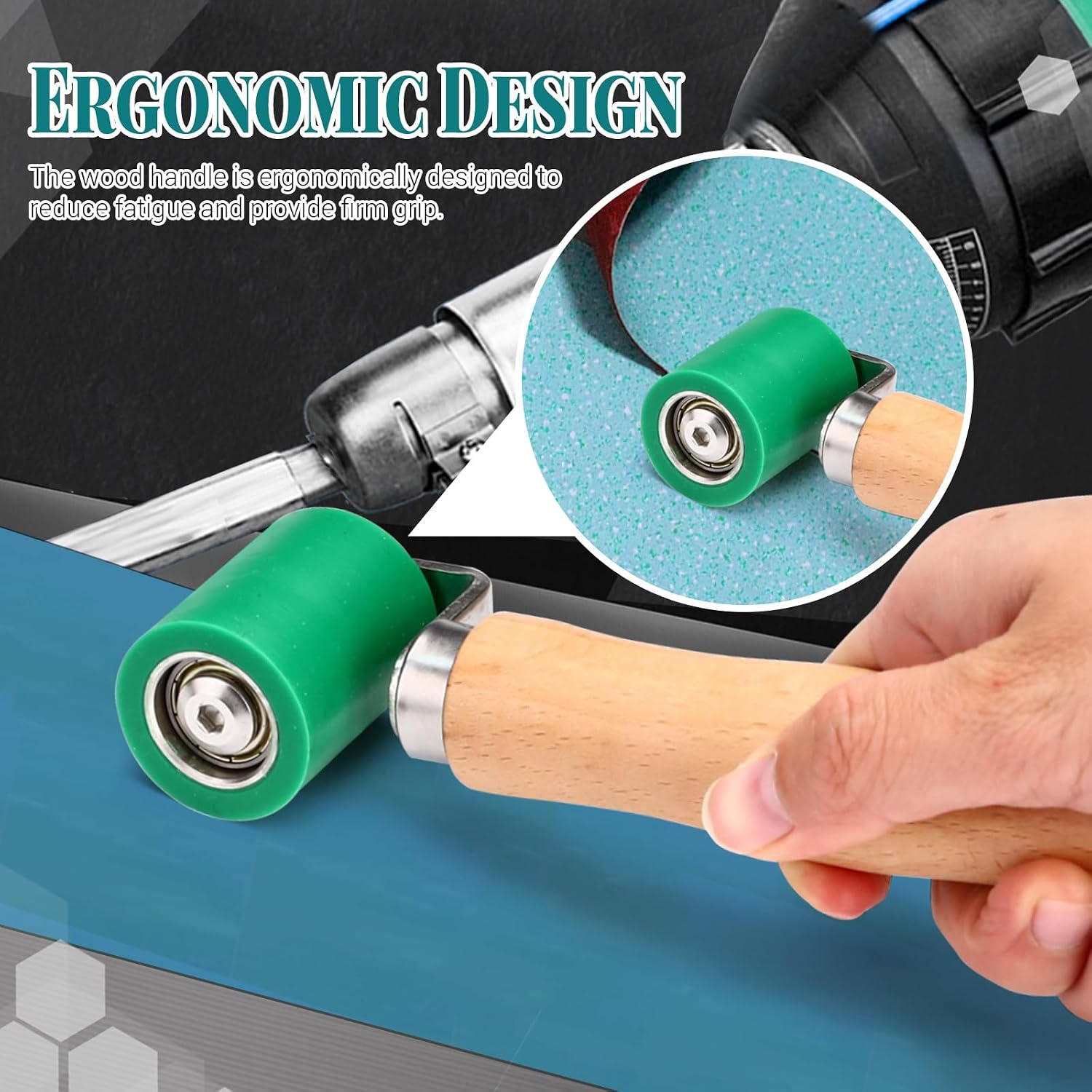 Seam Roller, Silicone Seam Roller Roofing, Smoothing Roofing Tools, Seam Roller for Quilting, Sewing, Wallpaper, Roller Tool for PVC/TPO/EPDM Single Ply Roofing Tape (Green)