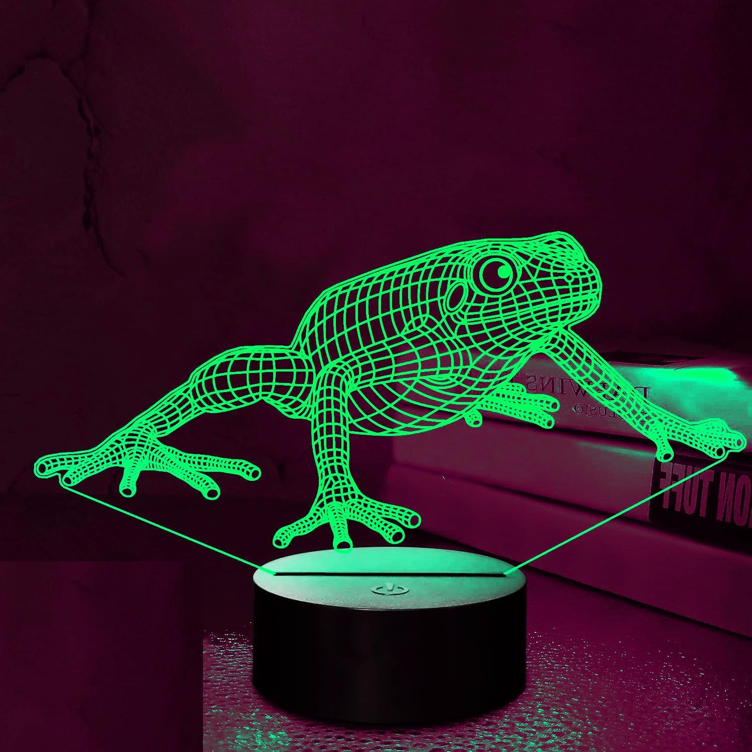 3D Frog Night Light Lamp Illusion Night Light 16 Color Changing Table Desk Decoration Lamps Gift Acrylic Flat ABS Base USB Cable Toy