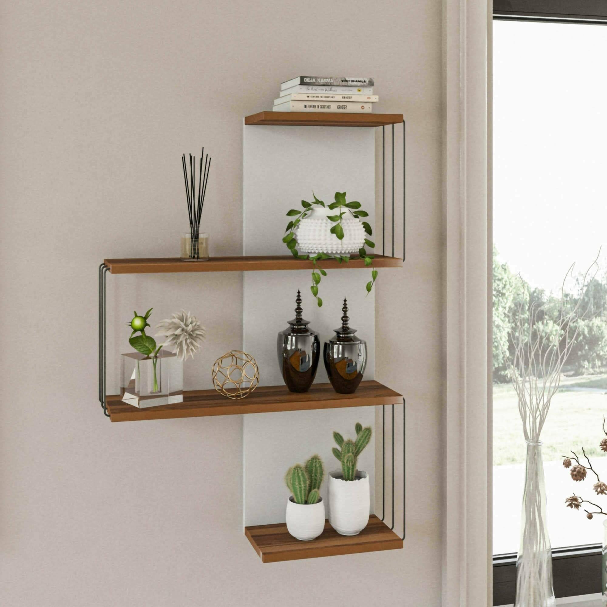 Dmora - Mensola Hadar, Scaffale, Ripiano a muro, Scaffalatura multiuso, 64x19h96 cm, Quercia e Bianco