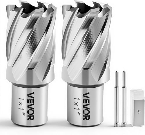 VEVOR Annular Cutter Set, 4 pcs Weldon Shank Mag Drill Bits Kit, 1" Cutting Depth, 1" Cutting Diameter, HSS, 2 Drill Bits with 2 Pilot Pins and Plastic Cases, for Magnetic Drills, Steel, Aluminum