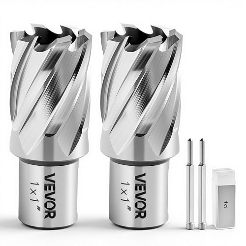 VEVOR Juego de 4 brocas Weldon Shank Mag, profundidad de corte de 1 pulgada, diámetro de corte de 1 pulgada, HSS, 2 brocas con 2 pasadores piloto y