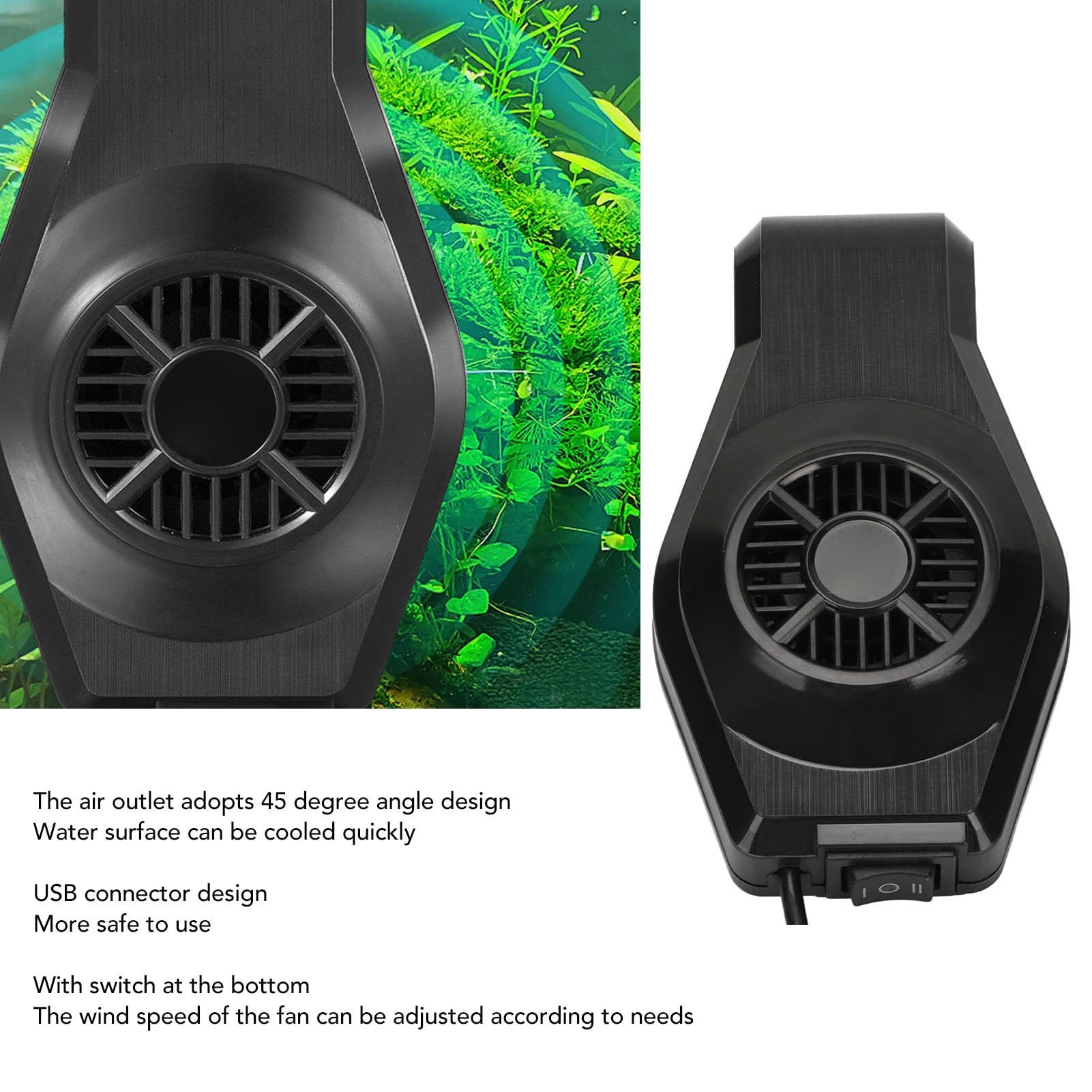 Yosoo Health Gear Ventola di Raffreddamento per Acquario, Silenziosa con Uscita d’Aria a 45°, Montaggio a Parete, USB, per Acquari fino a 30cm e Spessore Vetro 9mm