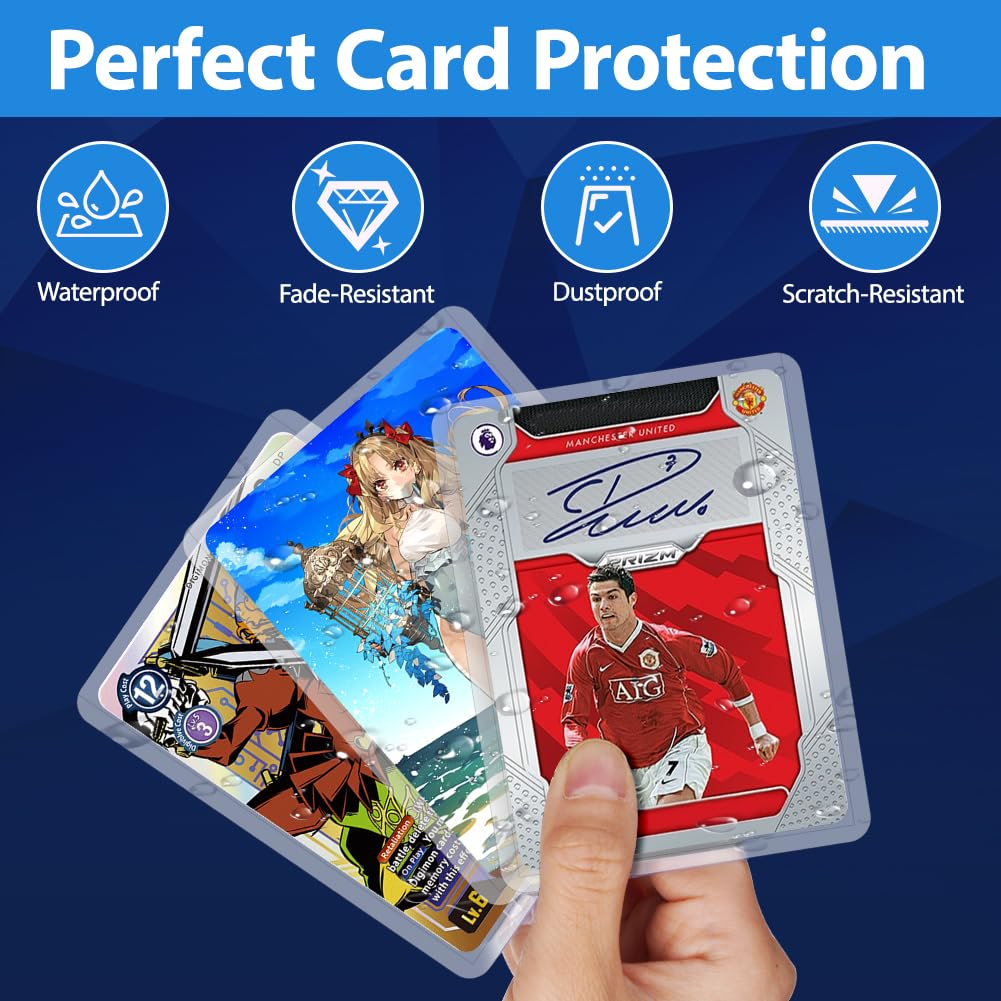 flintronic 50 Pezzi Trasparenti Raccoglitori per Carte da Collezione, Extra Spessi Custodie per Carte da Gioco, Buste Protettive per Cartoline, Porta Carta Rigida per Carta Collezionabile, 77x101 mm