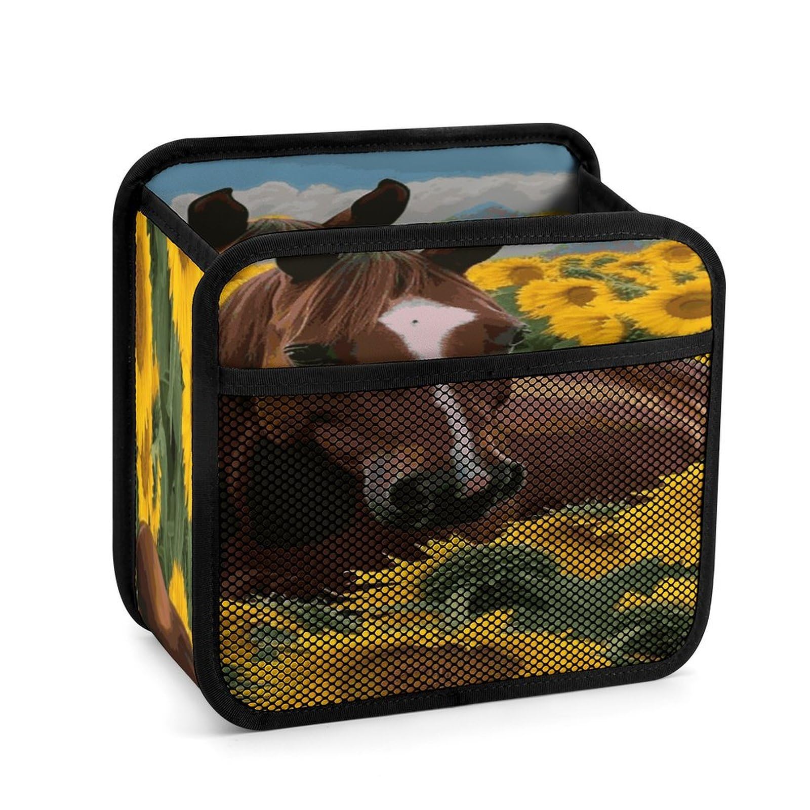 Btcowzrv Style Horse And Sunflower Car Seat Back Organizer, Pu Leather Hanging Backseat Car Organizer With Elastic Mesh Pocket, Storage Bag For Most Vehicles