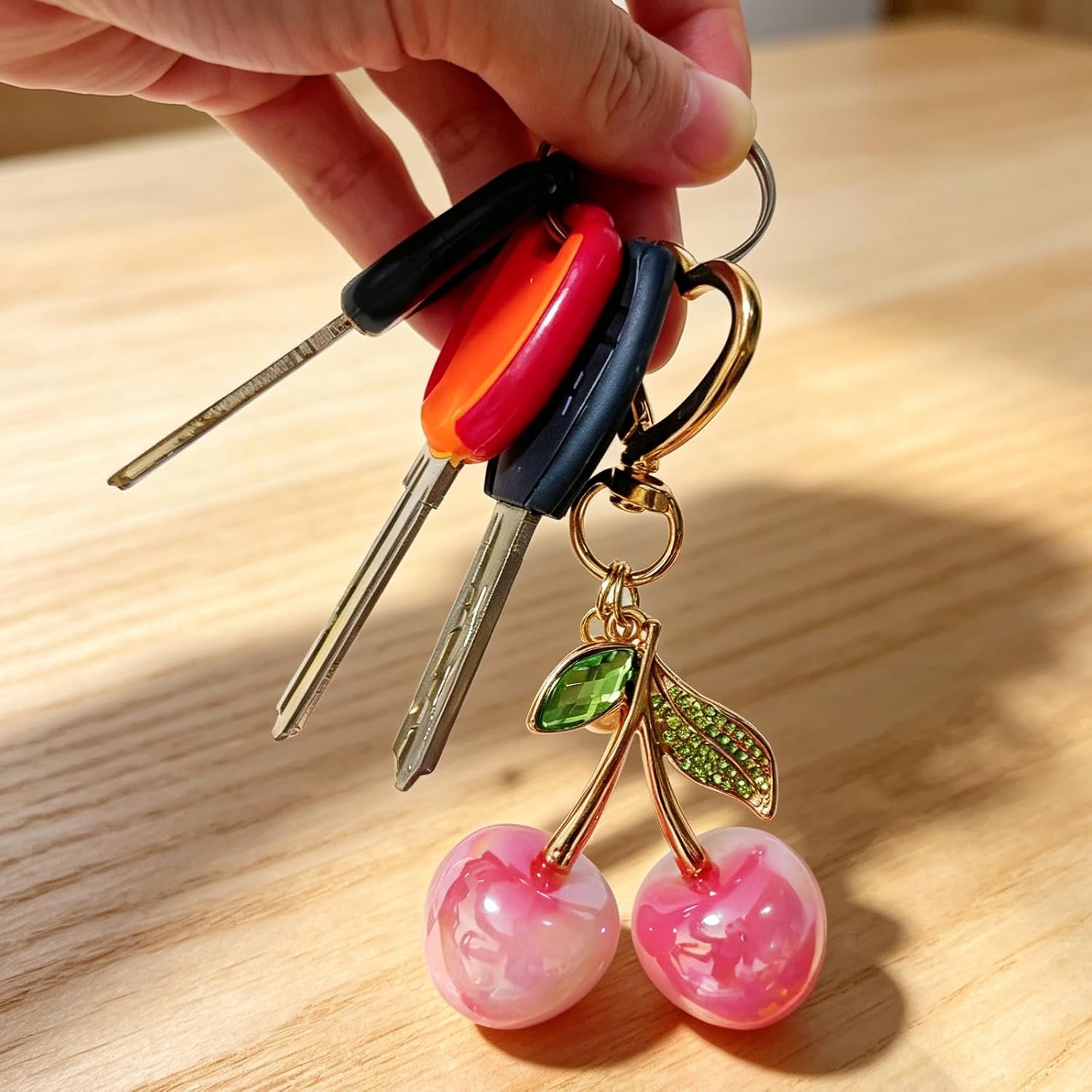 2 Pcs Cute Pink Fruit Bag Charm Keychain Kawaii Aesthetic image 2