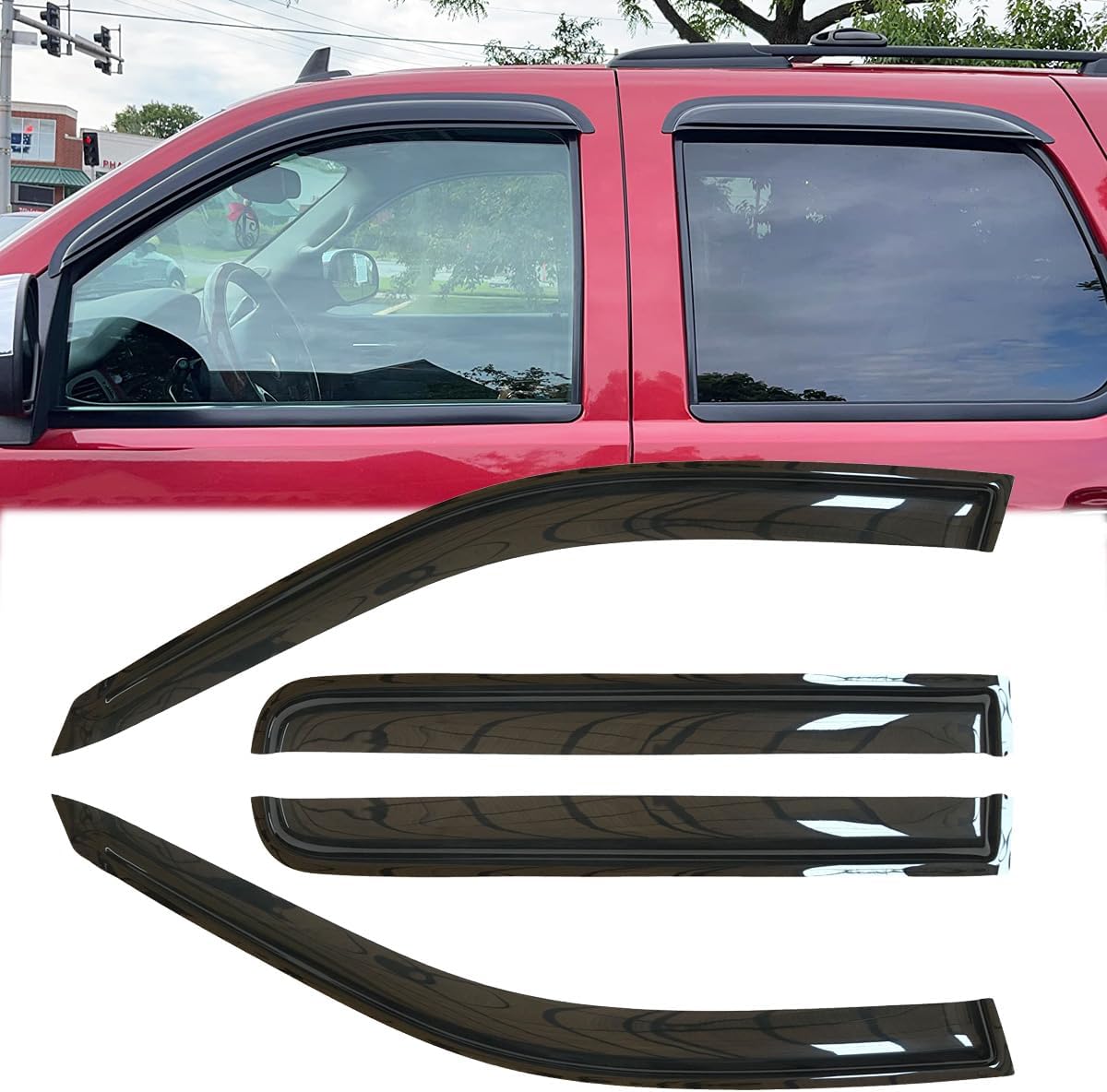 4pcs Original Shatterproof Rainproof Side Window Wind Deflectors for 07-14 Tahoe,Tape-On Rain Guard Sets,Nice Looking Window Visors for Cars,Vent Deflector for 2007-2014 Tahoe (GMT900)/Yukon 94514