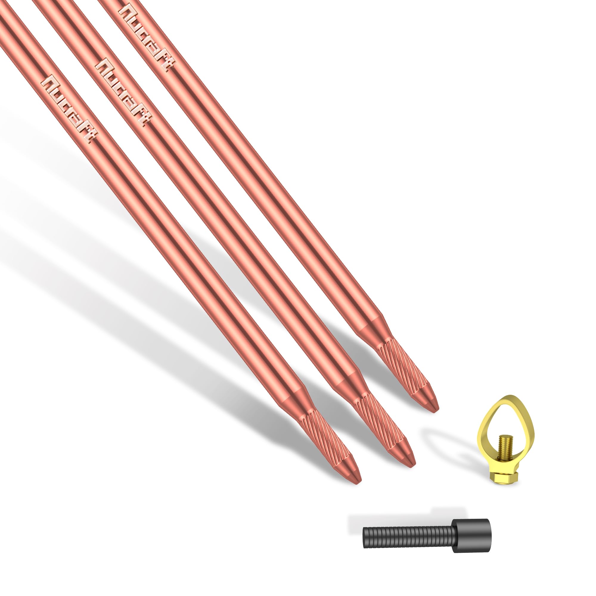 Nucraft Tiefenerder Erder Erdung Staberder Ø20mm Kohlenstoffstahl，0.2MM Rotkupfer Beschichtung mit Klemme SET 1M 3M 4M Zusammensetzung (SET 3M Ø20 3x1000mm)