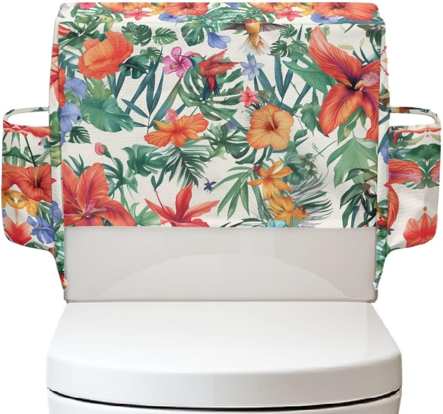 Hawaiian Hibiscus Floral Bathroom Storage Toilet Tank Cover Space-Saving Bathroom Accessories Organizer Toilet Top Cover with Storage Bags