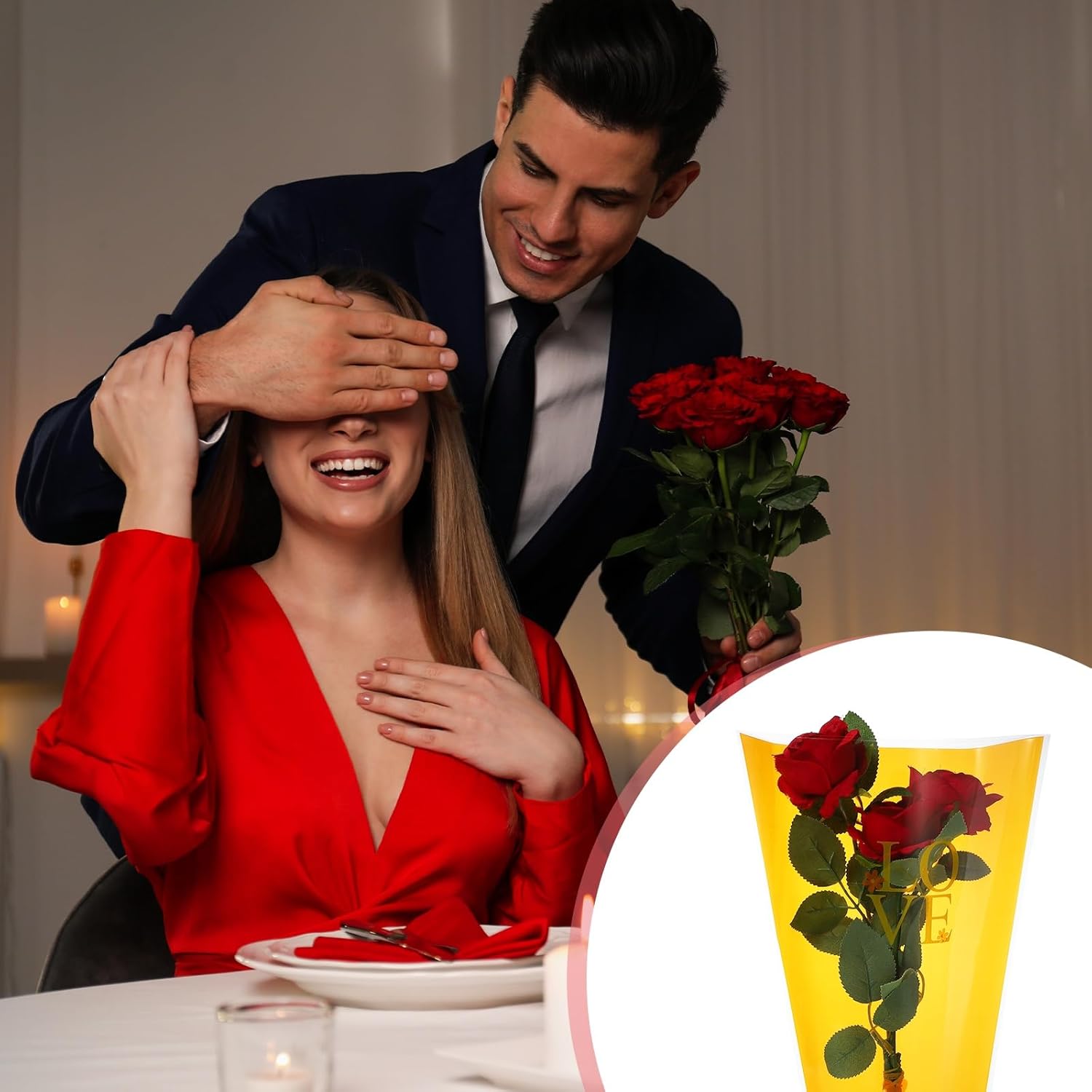 PATIKIL 150Pcs Rose Floral Bouquet Bags 17.7" Single Flower Sleeves Wrapping Bag for Wedding, Birthday, Retail Packaging, Orange