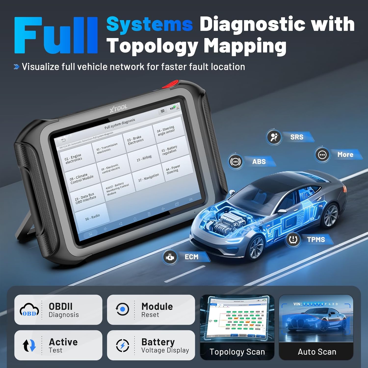 XTOOL D9S PRO Scan Tool with ECU Programming/Coding: 2026 AI-Assisted Wireless Automotive Diagnostic Scanner with Bidirectional, Topology Map, 45+ Services, FCA/DoIP/CAN FD, Full System, 3-Year Update