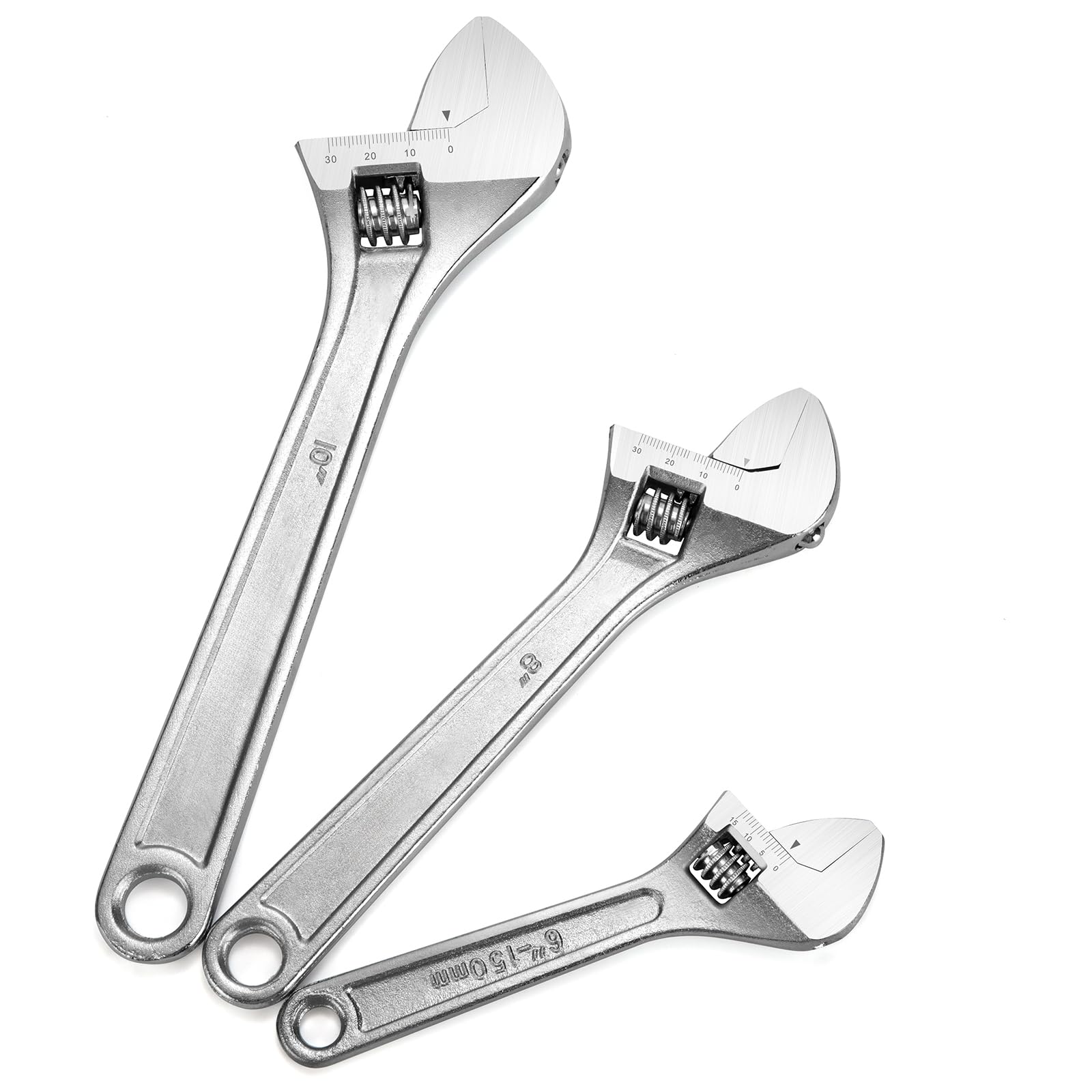 Jeu De 3 Clés à Molette Réglables - 150mm, 200mm, 250mm (6, 8, 10 Pouces), Acier Cr-V, Grande Ouverture