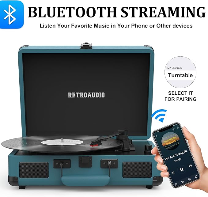 Tocadiscos portátil Bluetooth 3 velocidades en maletín miniatura 2