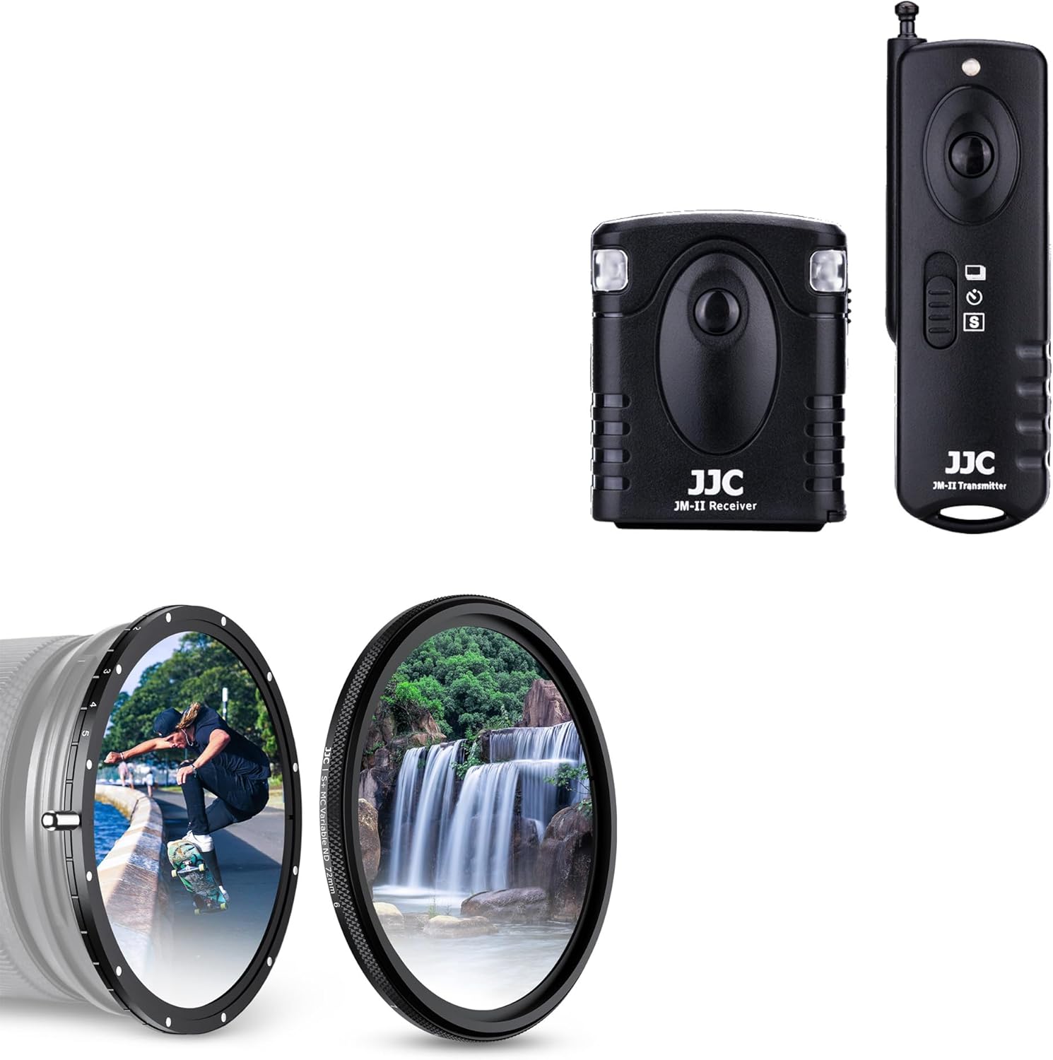 JJC Radio Wireless Remote Control & 58mm True Color Variable ND Filter ND2.5-1000 (1-10 Stops) for Canon EOS Rebel T7 T6 T8i T7i T6i T6s T5i SL3 Camera with EF-S 18-55mm Kit Lens