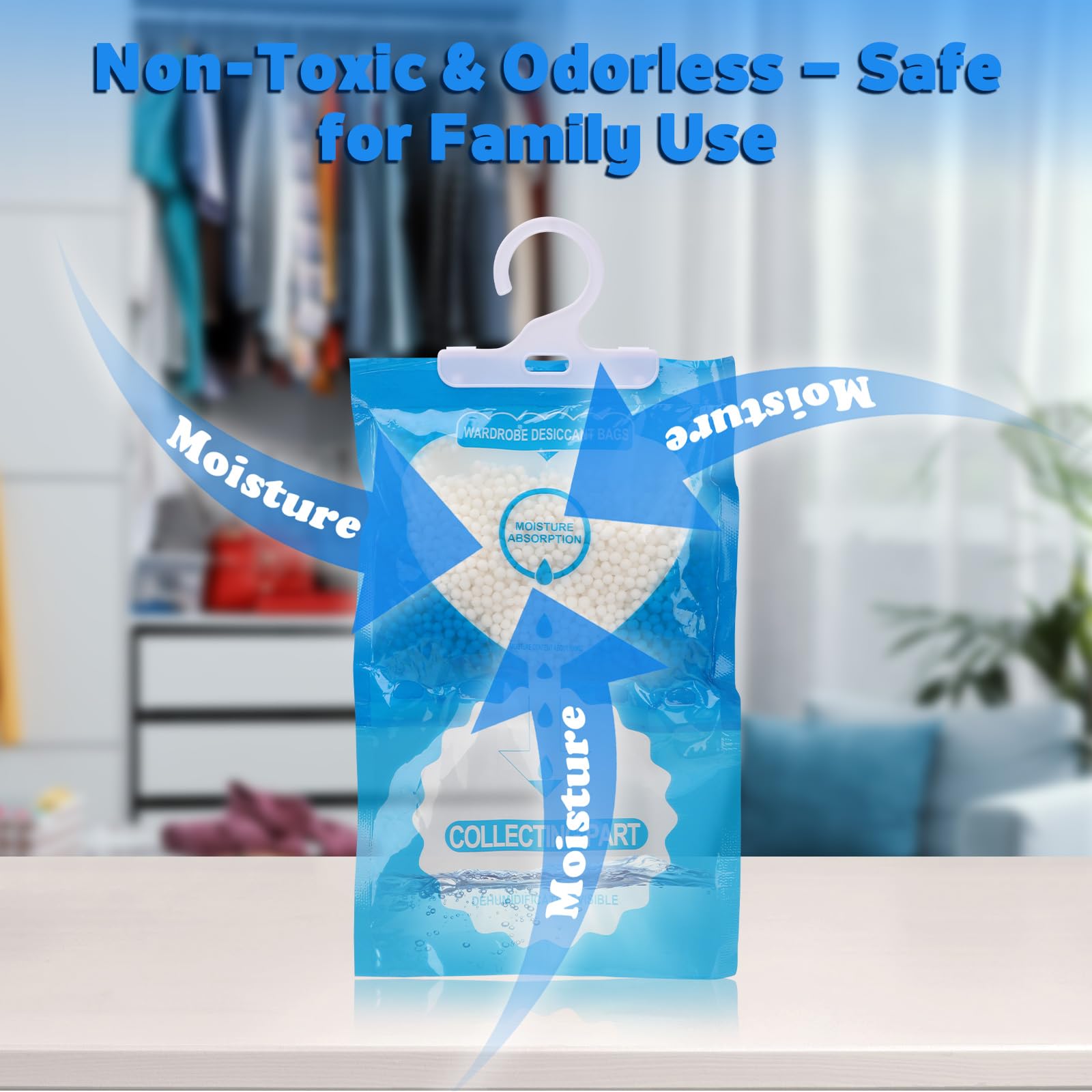 GROOFOO Zestaw 8 wiszących osuszaczy powietrza 170g – worki osuszające i absorbenty wilgoci do szafy, sypialni, piwnicy, łazienki – przeciw wilgoci, pleśni i zapachom