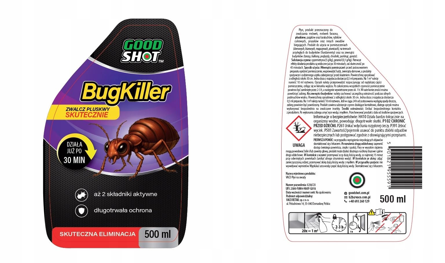 GOODSHOT Zestaw Spray 300ml + Płyn 500ml na Pluskwy