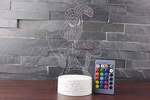 Miniatura 7 de Lámpara de escritorio de mesa táctil con luz nocturna 3D, súper héroe, tres patrones, 7 colores, luces de ilusión óptica con acrílico plano y base