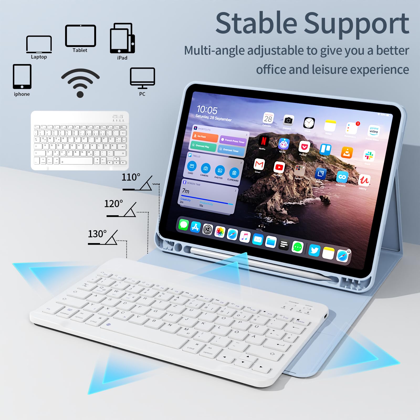 hoes met toetsenbord iPad A16 11. 10e generatie 11/10,9 inch 2025/2022