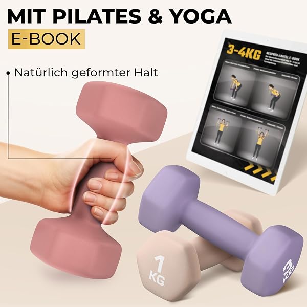 HQ Germany® Hanteln Set [geruchsfreie Pastellfarben] - Hanteln 2 Stück für Pilates und Kraftraining, Hantelset Home Gym, Dumbbells, Gewichte Hantel, Hantel Set, Kurzhanteln, Handeln für Frauen - 3