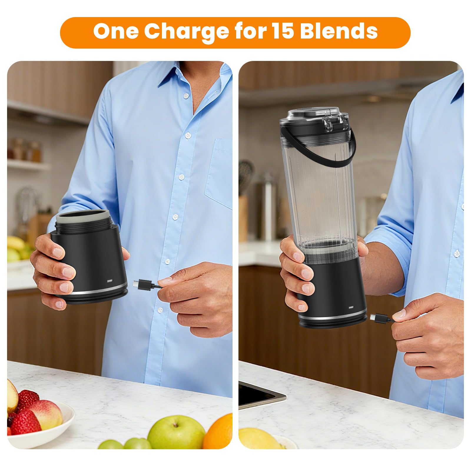 Personal Size Portable Blender for Shakes & Smoothies, 16oz Mini Small Smoothie Blender with On Go Lid & Sip Lid, 26000RPM Rechargeable Cordless Electric Blender for Travel Gym Office — view 6