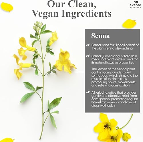 Miniatura 4 de AKSHAR Ayurveda - Senna Lax Aid - Alivio del estreñimiento y laxante a base de hierbas - Suplemento natural de hinchazón, gas, indigestión y