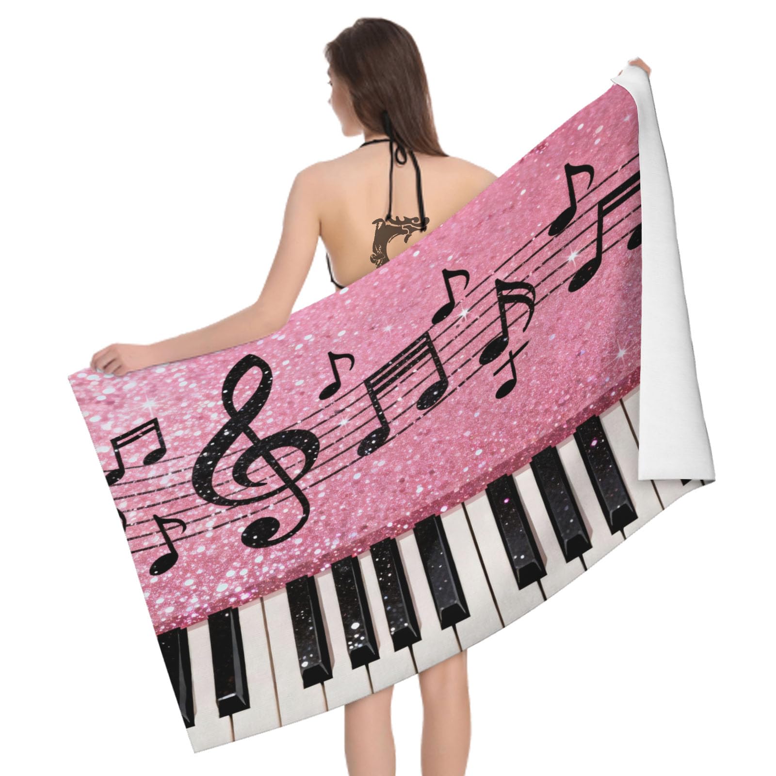 Leichong 3D Piano Keyboard Beach Towel Large Microfiber Soft Quick Dry for Adults, Treble Clef Bath Towel Lightweight Soft Absorbent for Travel Swimming Pool Sports, 180 x 90 cm