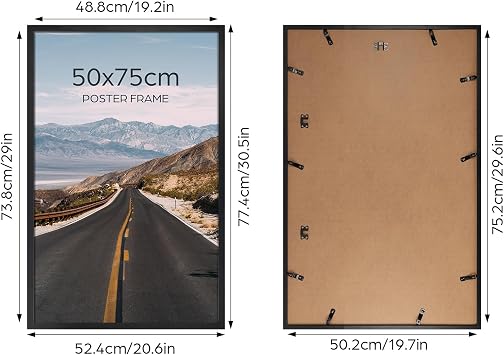 Giftgarden Schwarz Bilderrahmen 50x75 cm - Aluminium Rahmen für Fotos Zertifikate und Poster - Großer Fotorahmen für Wohnzimmer Schlafzimmer Arbeitszimmer