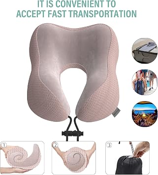 Travel Pillow Neck Pillow for Travel Airplane Memory Foam Flight Pillow for Cars, Trains, Home, Offices (Pink)
