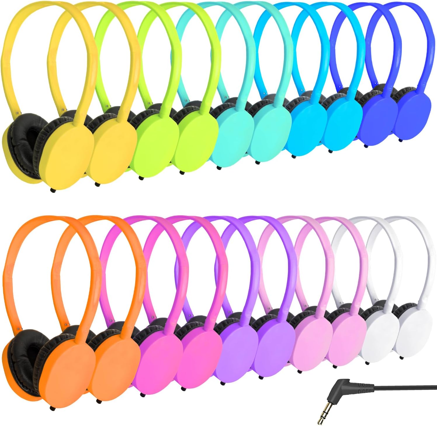 Kids wired headphones bulk pack, 30 colors, adjustable