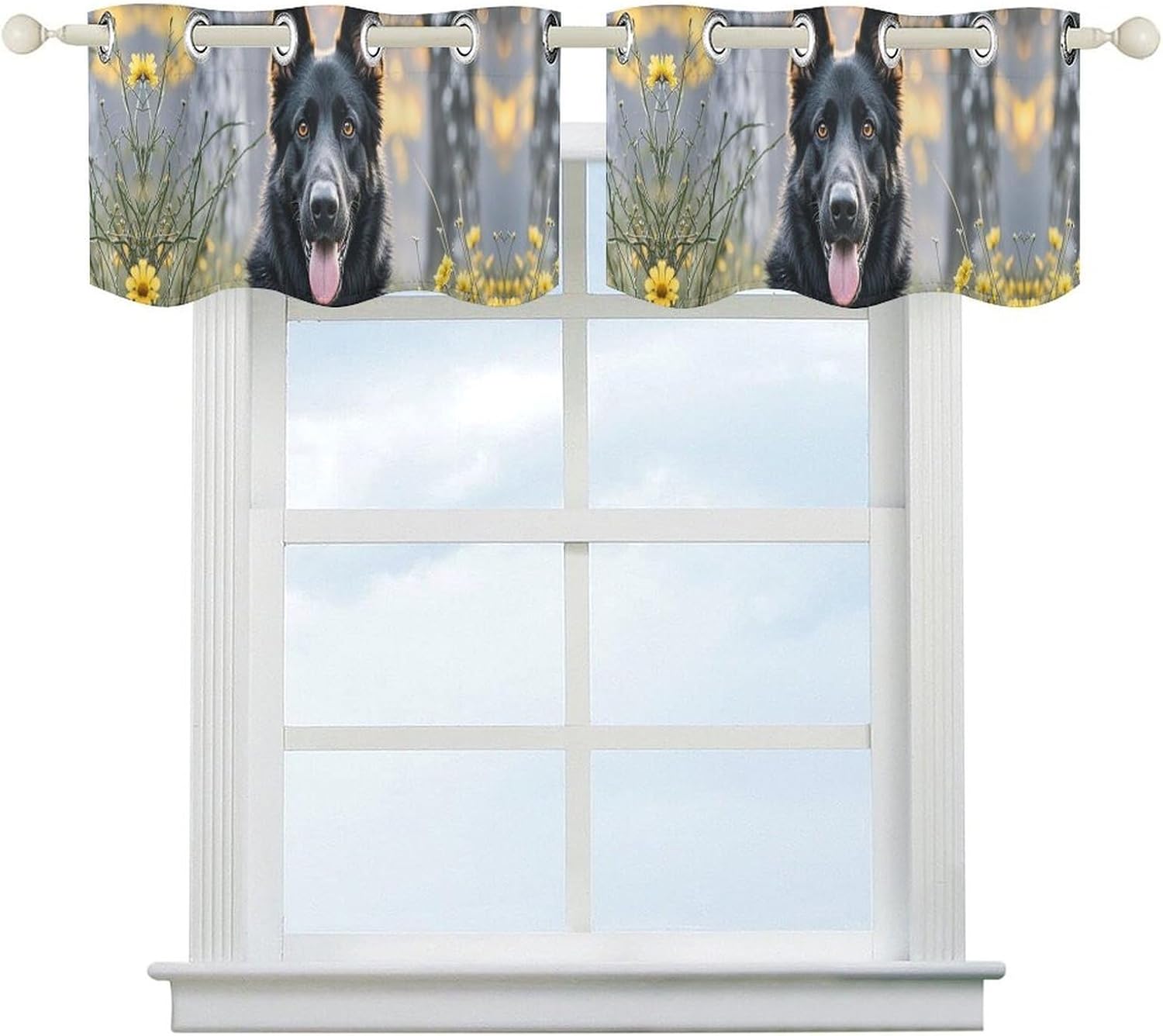 Black German Shepherd Dog Valance for Windows, 2 Pack Kitchen Curtains Modern Home Decor, Soft Blackout Window Curtains for Living Room & Bedroom, 18 X 52 Inch