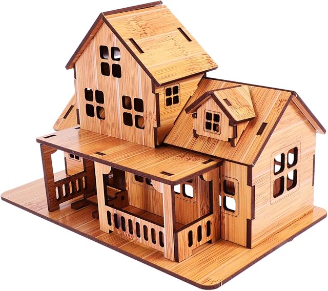 EXCEART 1pc DIY Assembling House Wooden Model DIY Miniature Dollhouse Kit 3D Wooden Manual Assembly House 3D Puzzle Traditonal House Creative Craft for Educational Toy