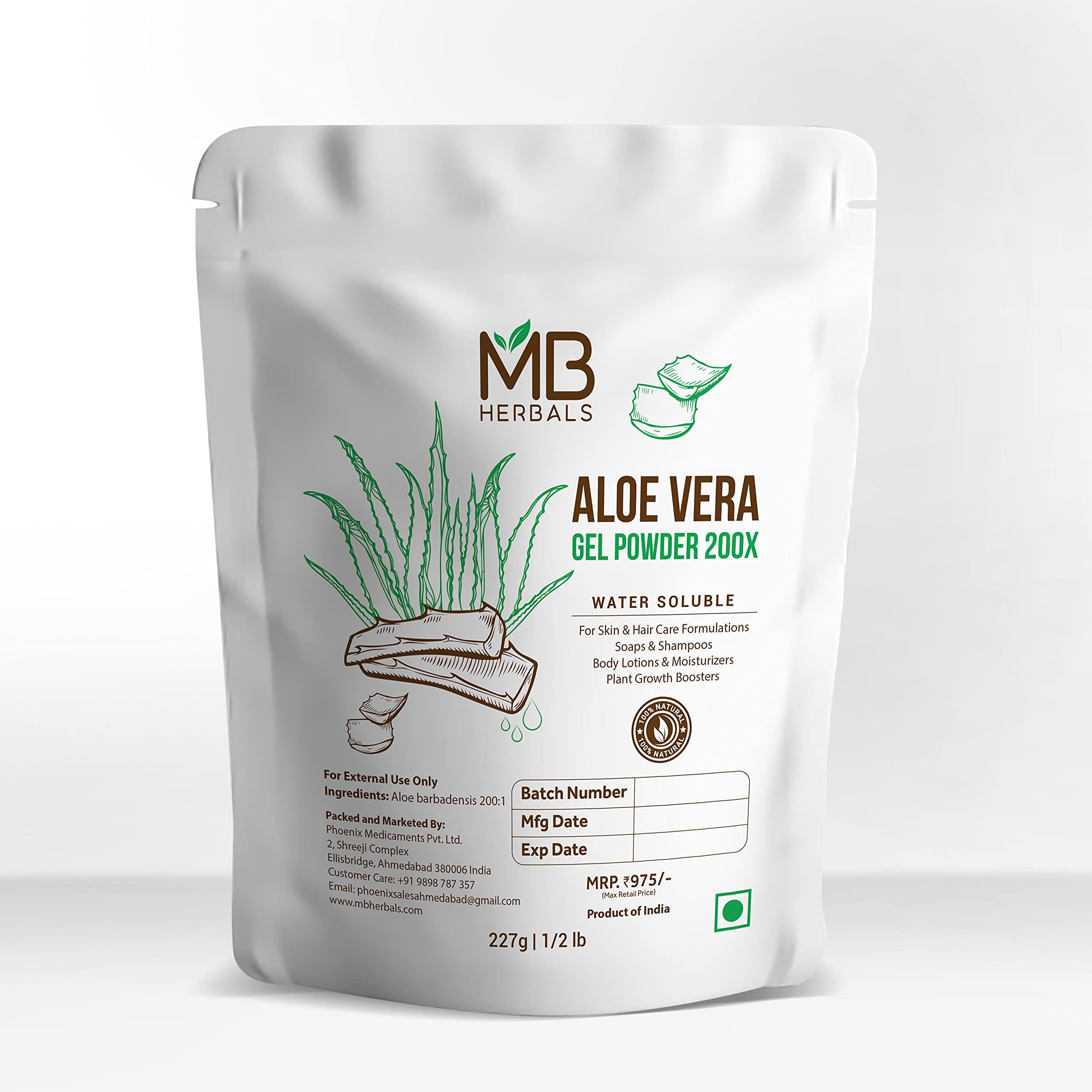 MB Herbals Aloe Vera Gel Powder 200X 227g | Hair care | Skin care | Soap making ingredient