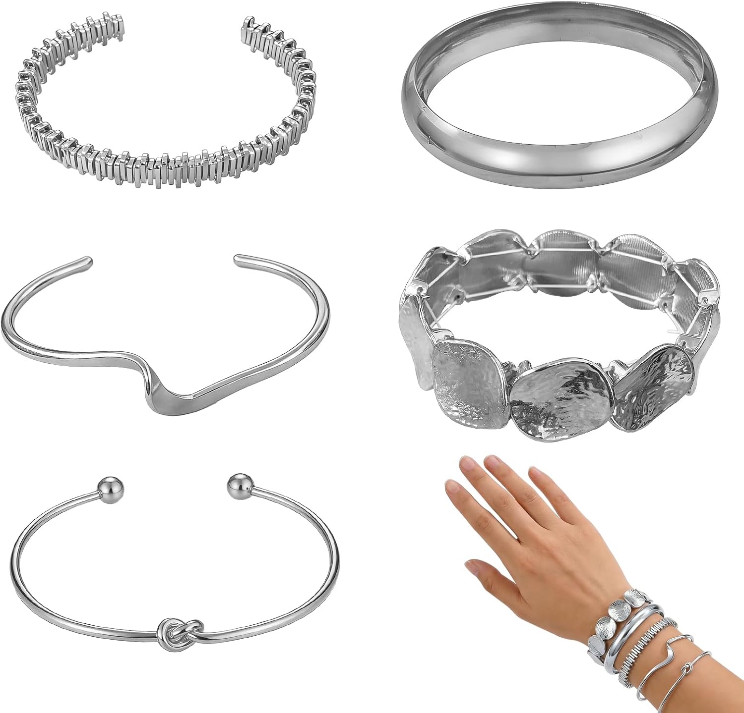 Gold/Silver Bracelets set for Women, Gold/Silver Plated Bangles Cuff Bracelets Stack, Open Adjustable Bangles Fashion Accessories Jewelry Set for Gifts Birthday Valentines Day