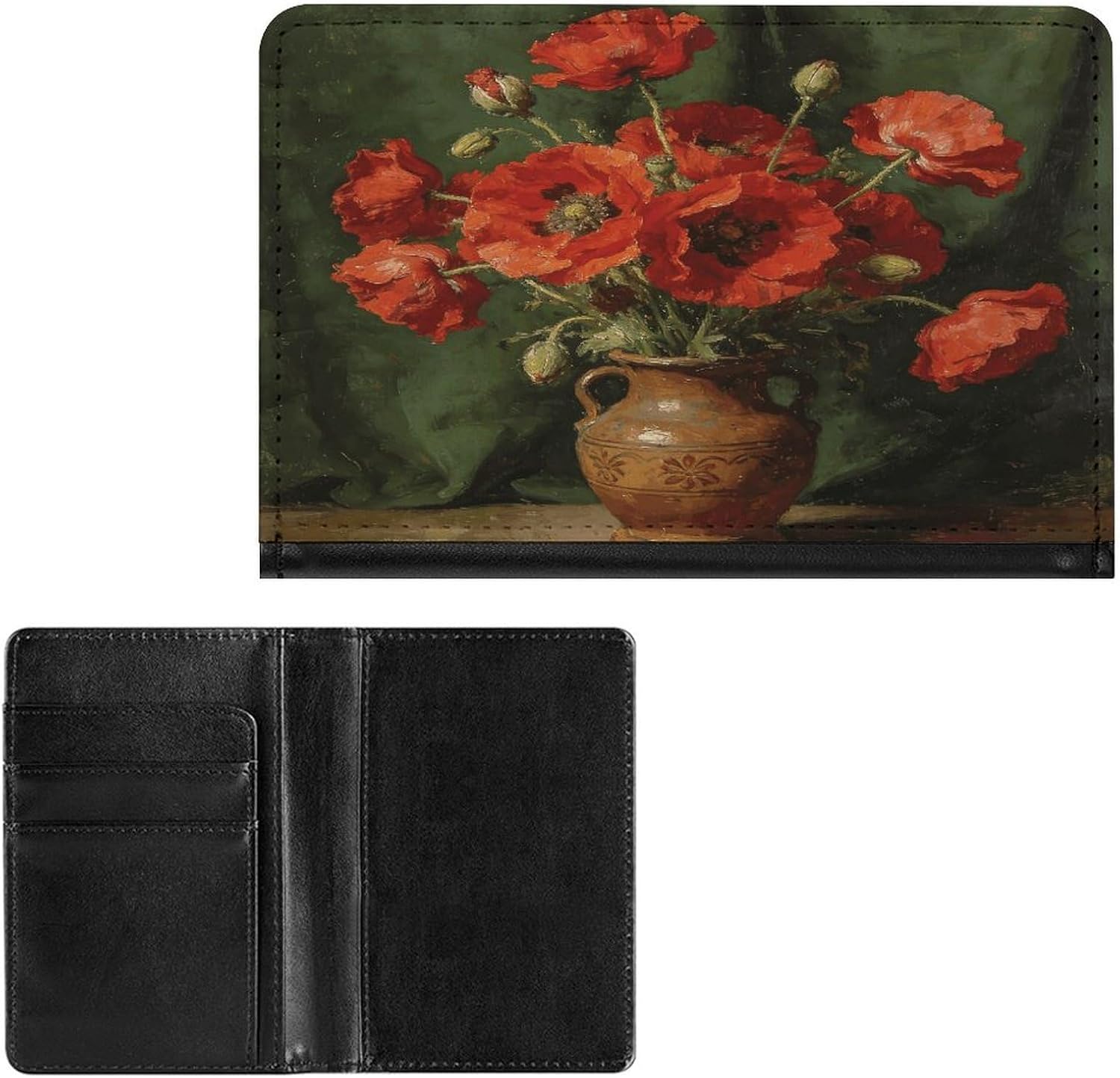 Personalized Red Poppy Flower Passport Holder Waterproof Passport Protector for Travel Essentials Classic Passport Wallet with Slots PU Leather Passport Cover Holder